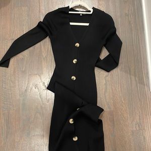 Black ribbed fitted sweater dress